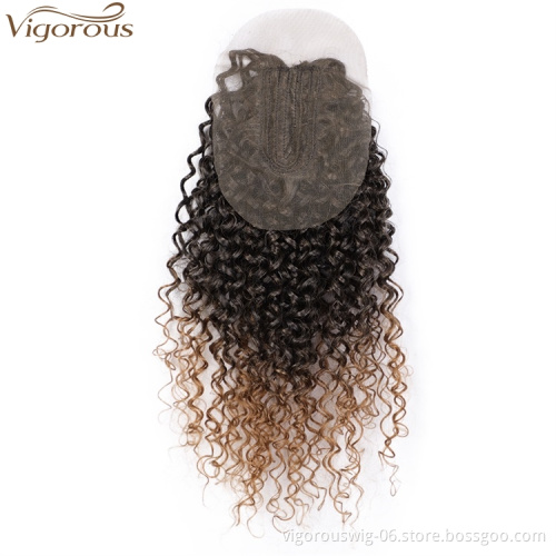 Vigorous Afro Kinky Curly Hair Bundles with Closure 18" 20" 22" Synthetic Hair Weave Double Weft Extension for Women